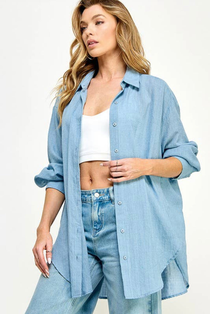 Soft Washed Button Down Top | Sky Blue