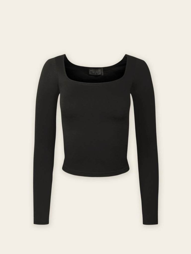Seamless Square Neck Long Sleeve Top | Black
