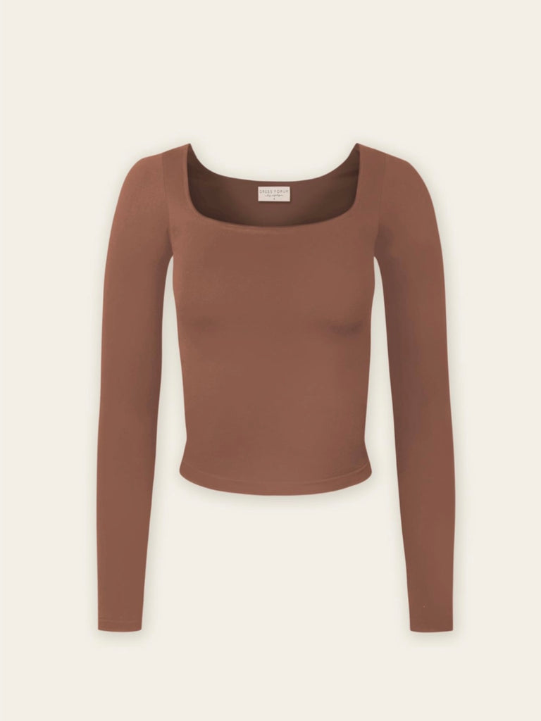Seamless Square Neck Long Sleeve Top | Terracotta