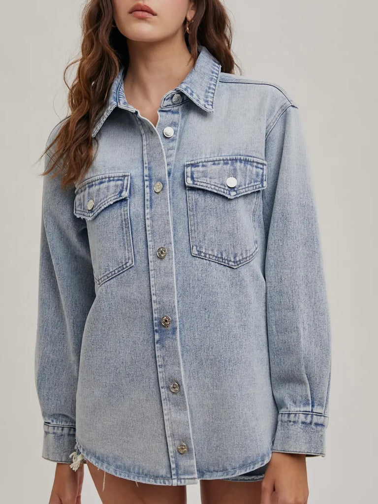 Washed Denim Button Down Shacket