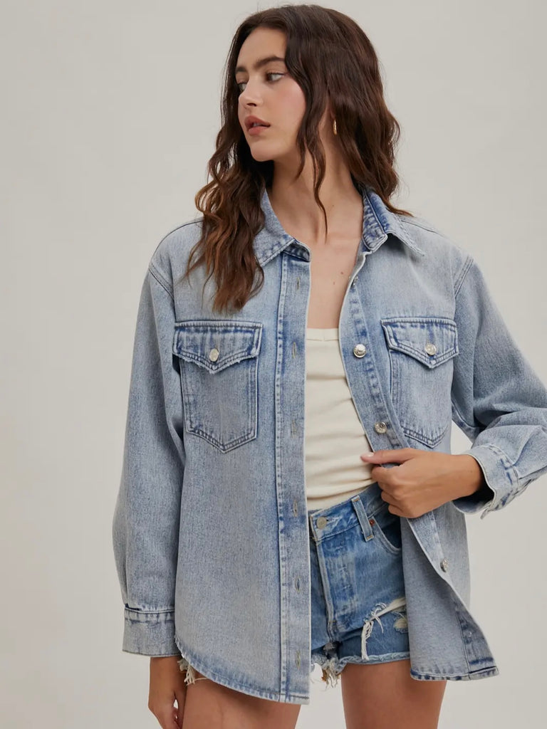 Washed Denim Button Down Shacket