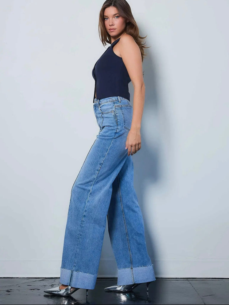 Folded Hem Wide Leg Jeans