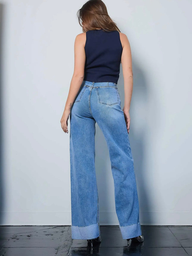 Folded Hem Wide Leg Jeans