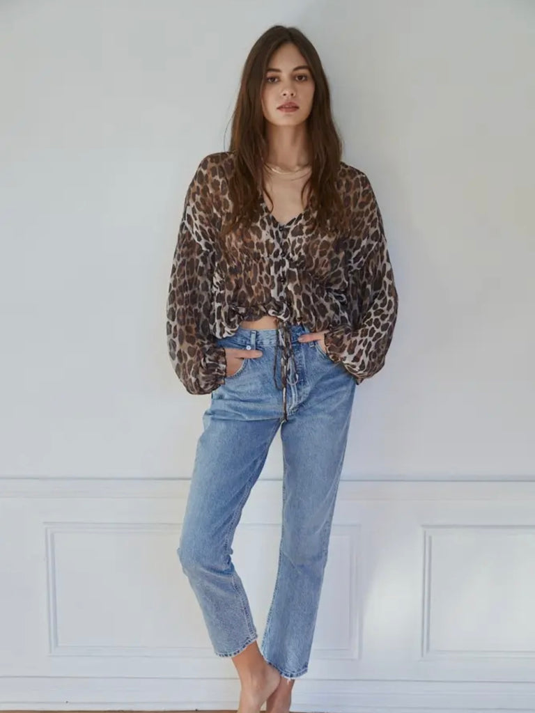 Leopard Print Tie Front Top