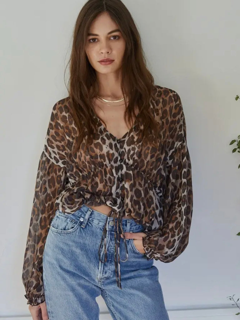 Leopard Print Tie Front Top