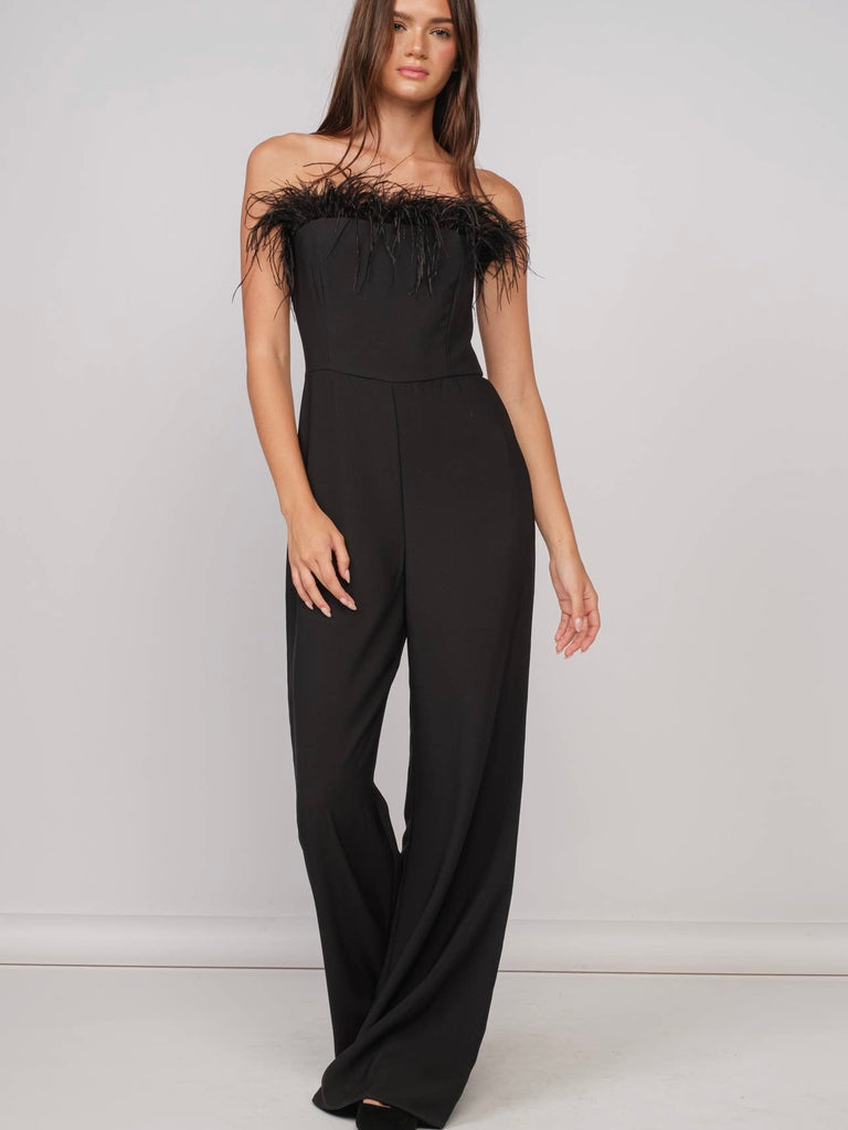strapless black jumpsuit holiday style