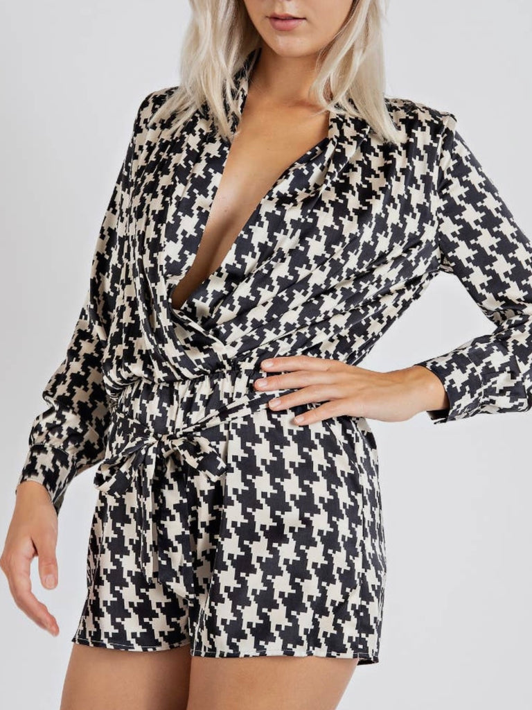houndstooth black and white romper