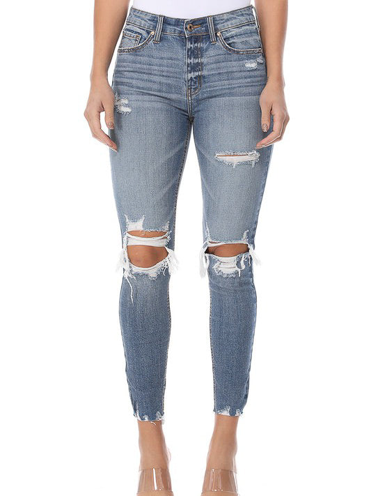 high rise skinny distressed jeans