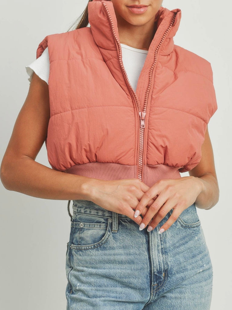 Cropped puffer vest womens pink
