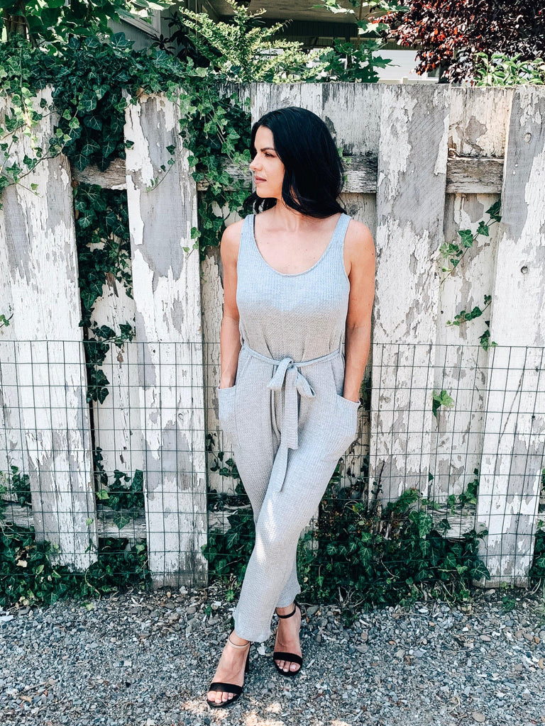 casual jumpsuit grey pockets