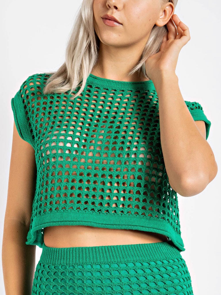 green knit weave beach cover top