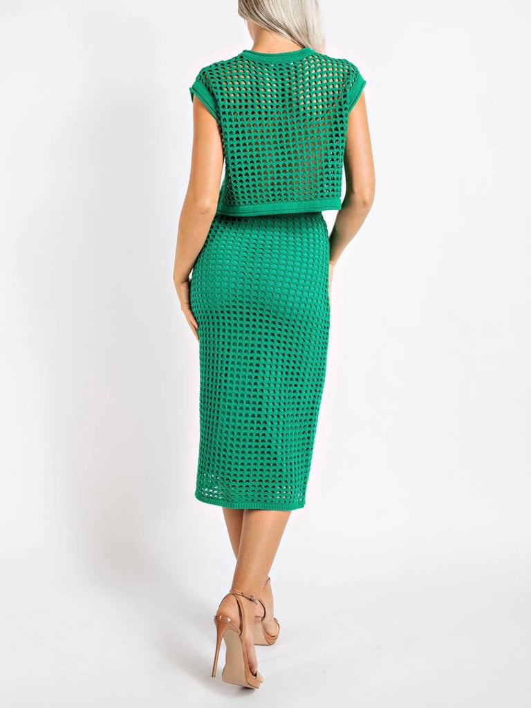 green knit weave matching set vacay outfit