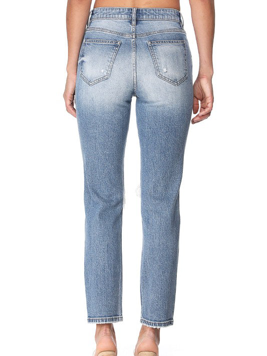 high rise mom jean with stretch