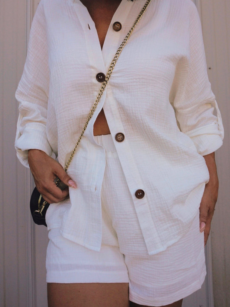 button up oversized short and top set